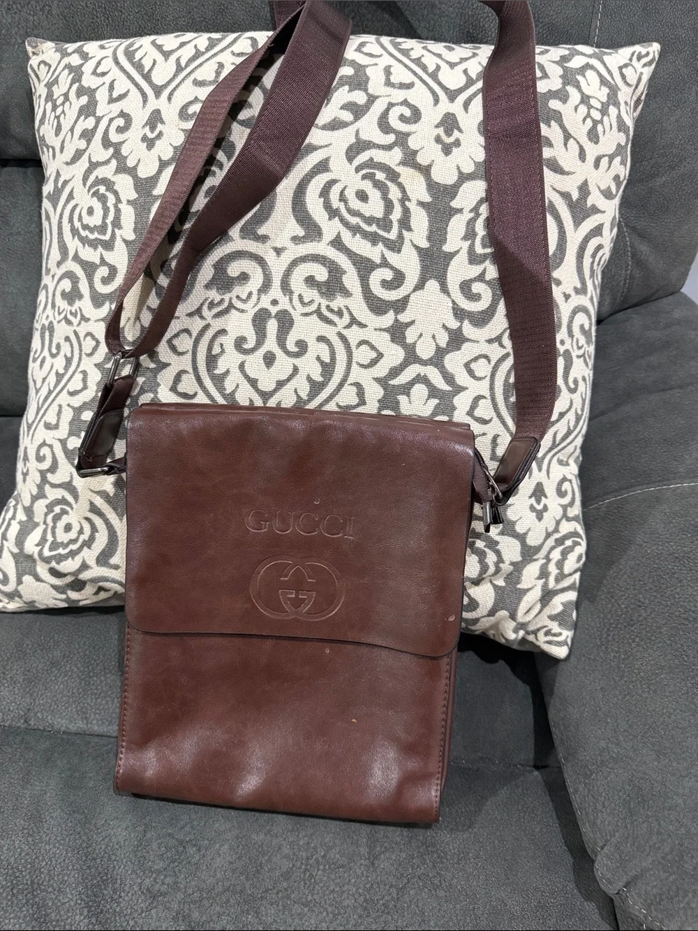 Gucci Brown Leather Messenger Crossbody Bag